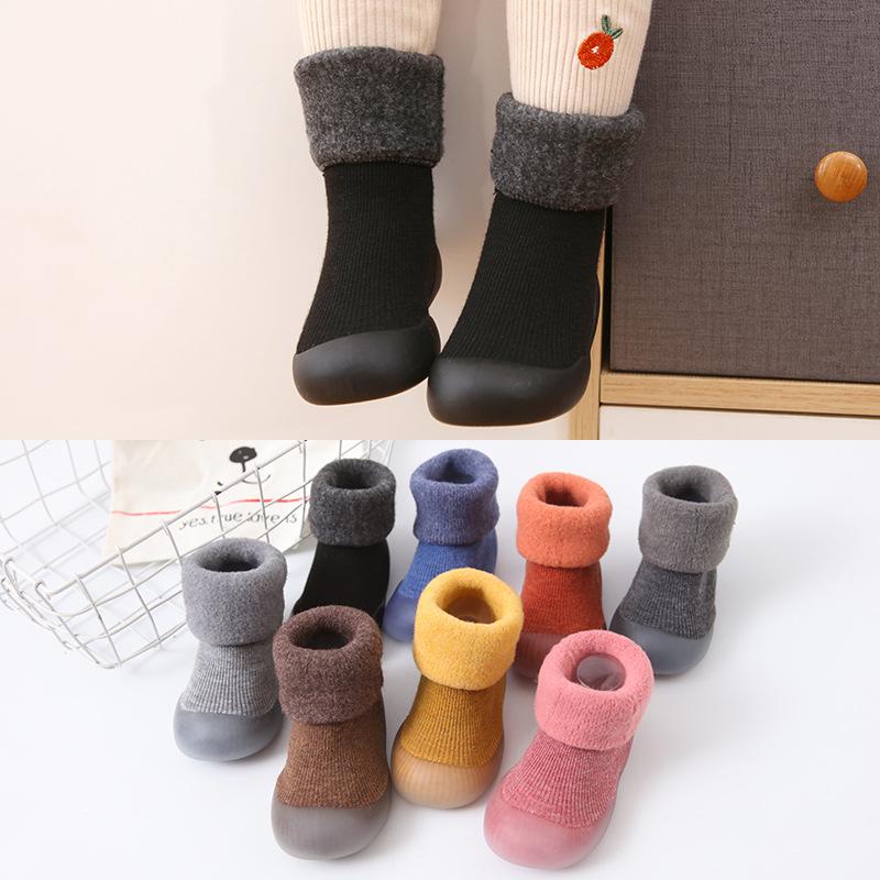 

First Walkers Cashmere Baby Toddler Shoes For Infants In Autumn And Winter Soft-soled Floor Children Socks Velvet Warm