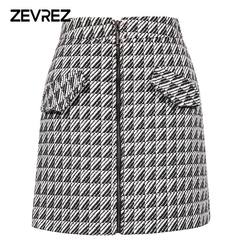 

Skirts Autumn Plaid Skirt Women Elegant Lady Office Package Hip Short High Waist Front Zipper Casual Pencil 5XL Zevrez, Gray
