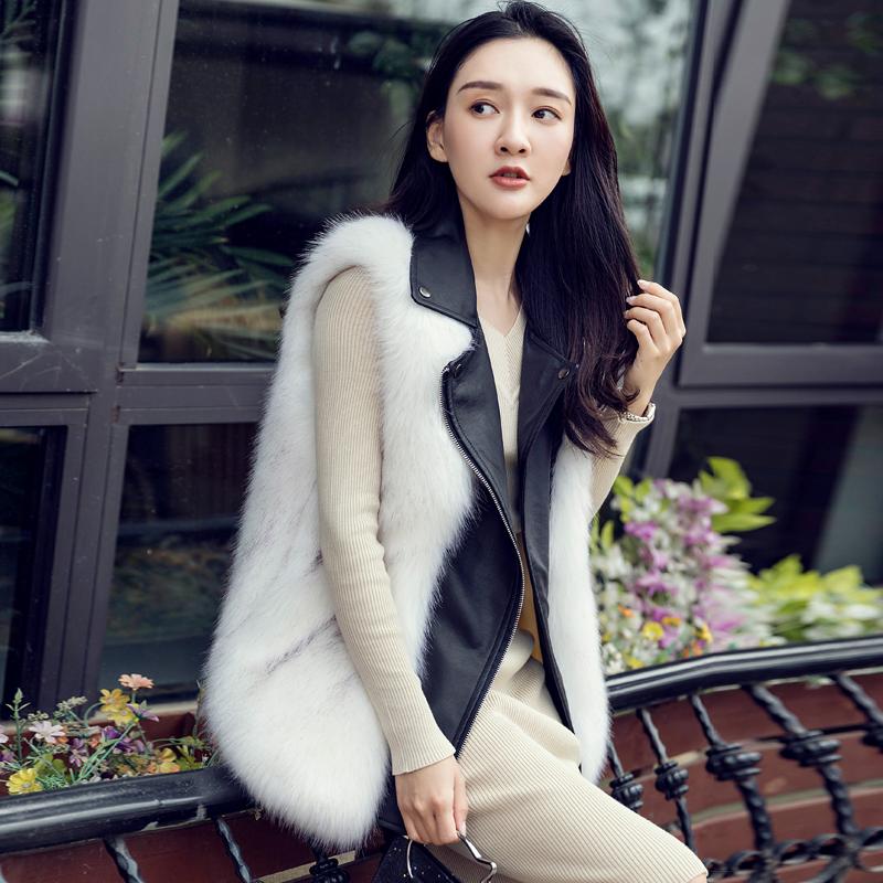 

Women's Fur & Faux 2021 Vest Female Long Imitation Mink Coat Fashion Slim Winter Splice PU Zippers, Black