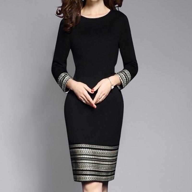 

Casual Dresses Fashion Women' Vintage Dress Spring Autumn Splice Middle Sleeve Easy Elegant Robe Femme, Black