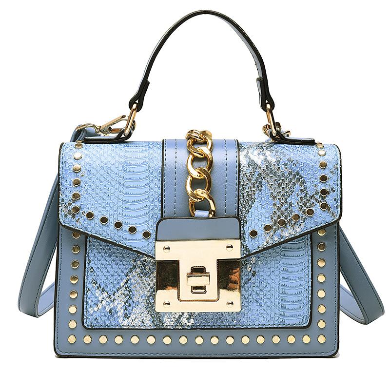 

Evening Bags Classic Snakeskin Pattern Shoulder 2021 Fashion Square PU Leather Crossbody Women Luxury Designer Handbags Sac A Main, Blue