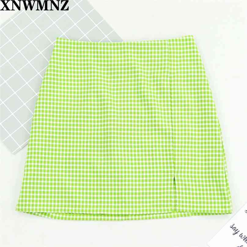 

Green Plaid Side Slit Bodycon Mini Skirt Women Bottoms summer Streetwear Casual A Line Basic Ladies Sheath Skirts 210520
