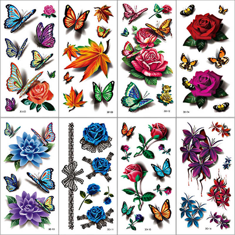 

New Body Art Temporary Waterproof Sticker For Women Watercolor Flower Rose Girls s Adults Kids Transfer Fake Tattoo