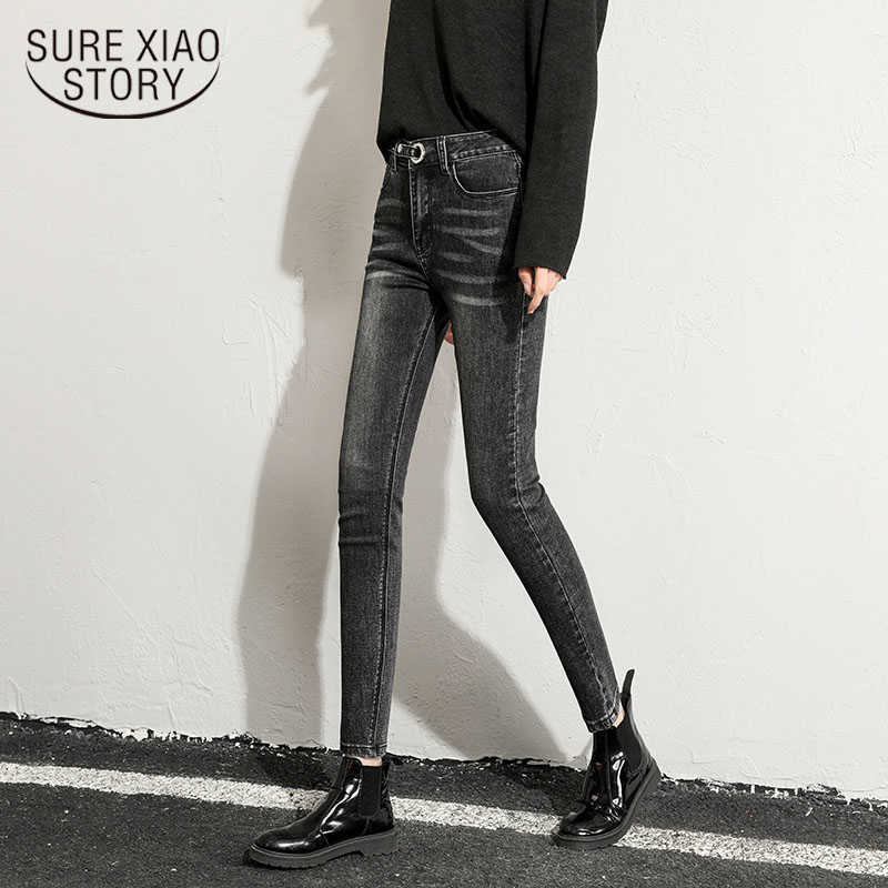 

Autumn Skinny High Waist Jeans Woman Streetwear Jeans Pencil Pants All-match Woman Denim Trousers with Korean Style 10832 210527, Gray