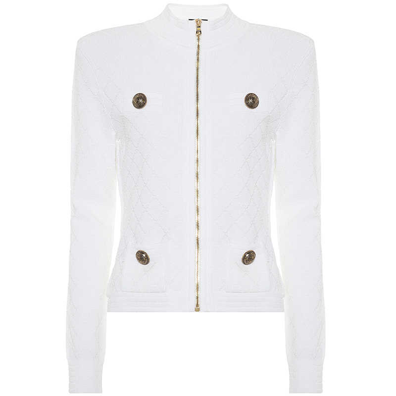 

HIGH QUALITY est Designer Jacket Women's Pockets Lion Buttons Zip Knit 210526, Black