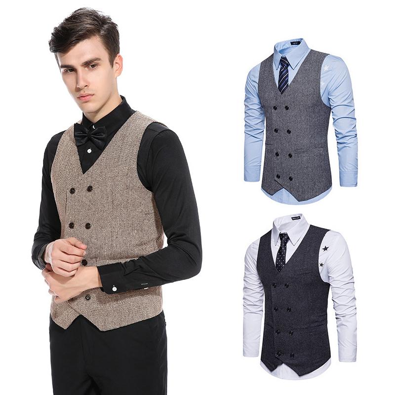 

Men' Vests Vest Waistcoat Men Formal Vintage Black Gray Khaki Groomman Wedding Clothing Jacket Steampunk Business 2021