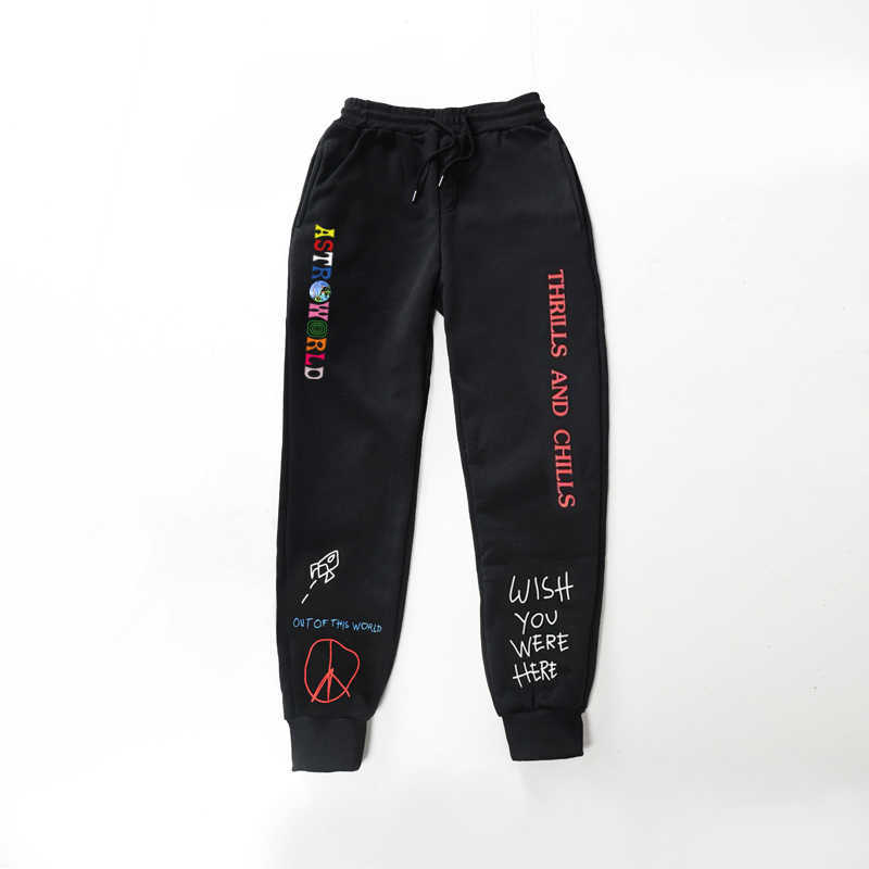 

High Quality Fleece trousers TRAVIS SCOTT ASTROWORLD Letter Printed Women Men Jogging Pants Hip hop Streetwear Men SweatpantS X0615, Black