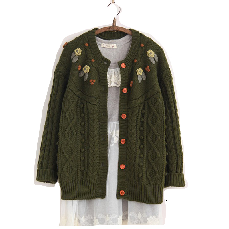 

women's sweaters mori girl floral embroidery winter knitted cardigan sweater w7lc, White;black