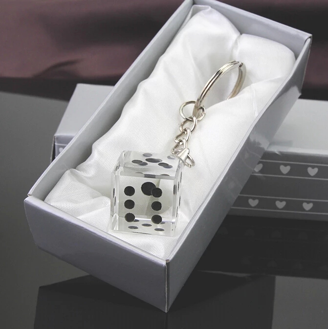 

10pcs+Las Vegas Themed Chrome Keychain with Crystal Dice In Gift Box Wedding Favors