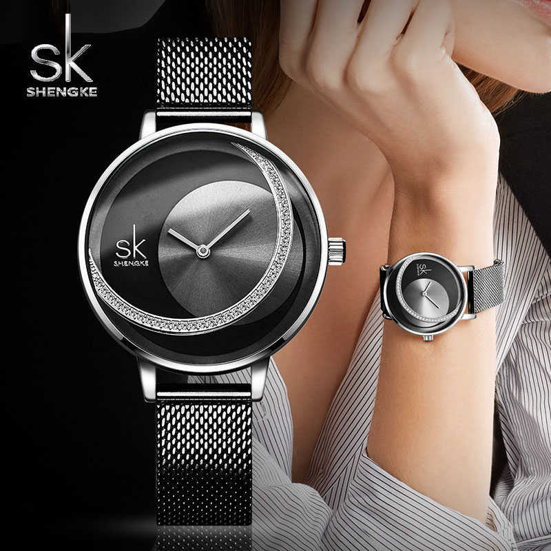 

Shengke Crystal Watch Women Dress Ladies Quartz Reloj Mujer SK Top Brand Luxury Stainless Steel zegarek damski 210616, Silver white