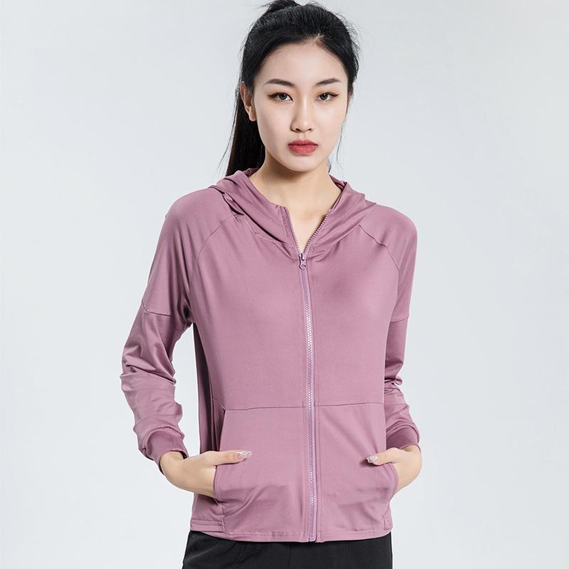 

Yoga Outfit Hooded Fitness Jacket Women's Breathable Running Sports Wear Zipper Loose Aerobics Long-sleeved Cardigan Style