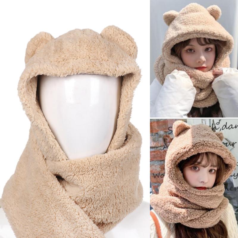 

beanie/skull caps fashion warm cute bear plush beanies women hat scarf set ear, Blue;gray