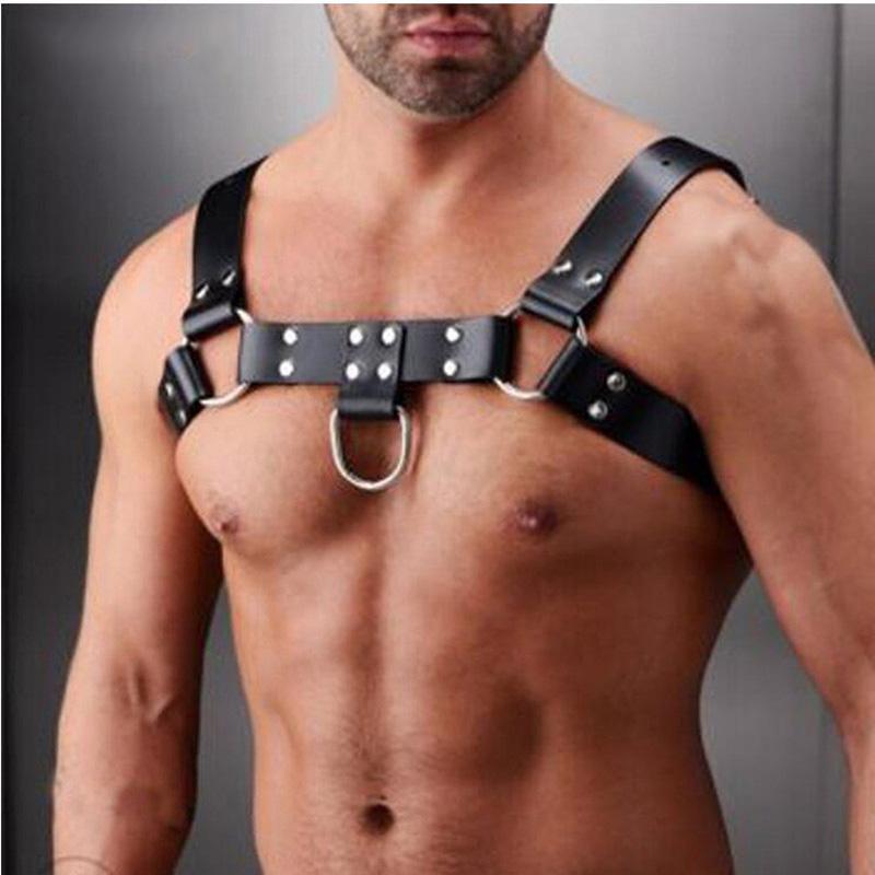 

Belts Men Rave Clothing Gothic Belt Festival Fetish Handmade PU Leather Harness For Gay Bondage Clubwear Hombre Costumes, Black