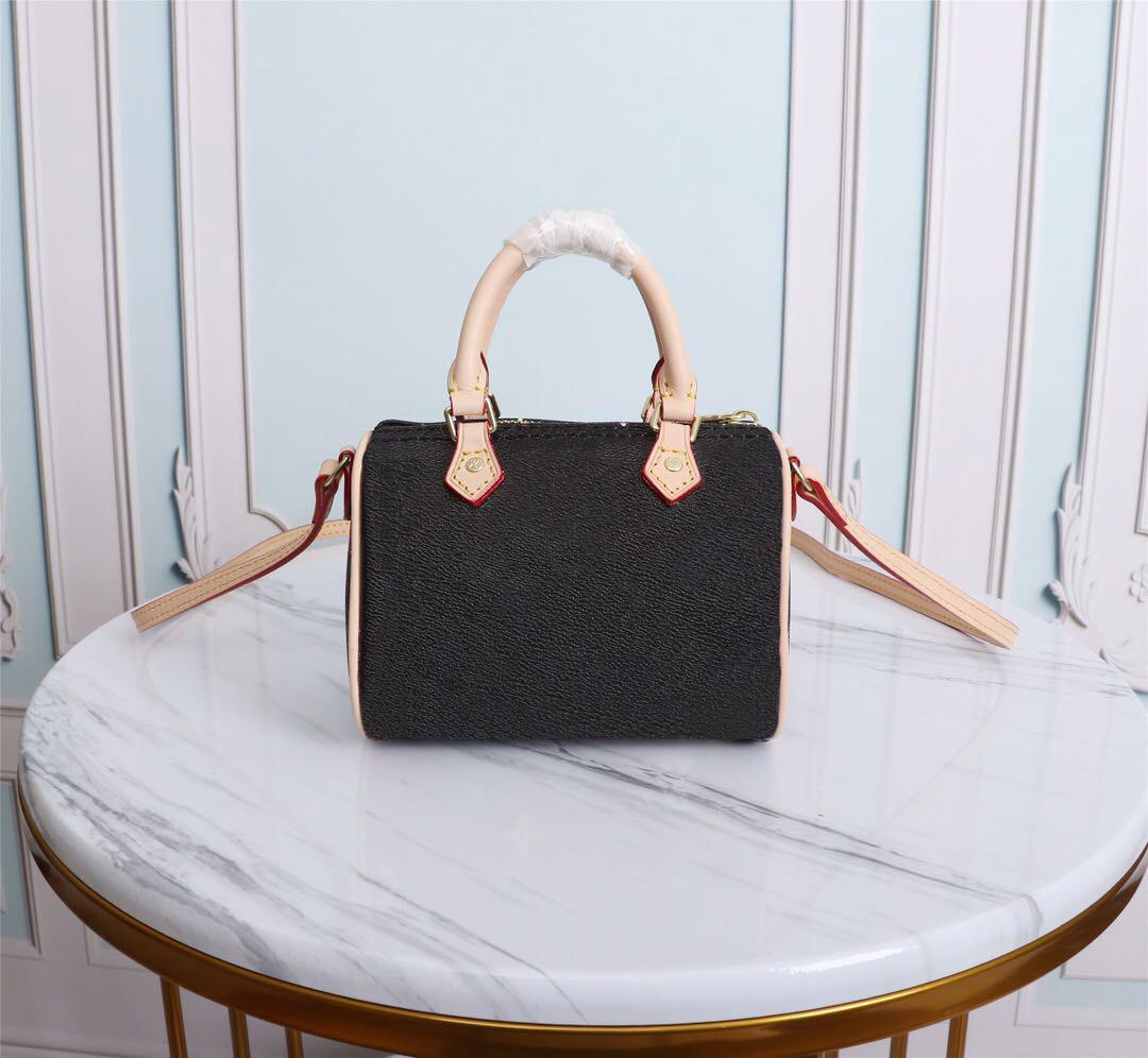 

2021 Hot Original high quality designer bag NANO SPEEDY handbags Genuine Leather Black and White tint color shoulder bag crossbodys mini bag, Brown flower