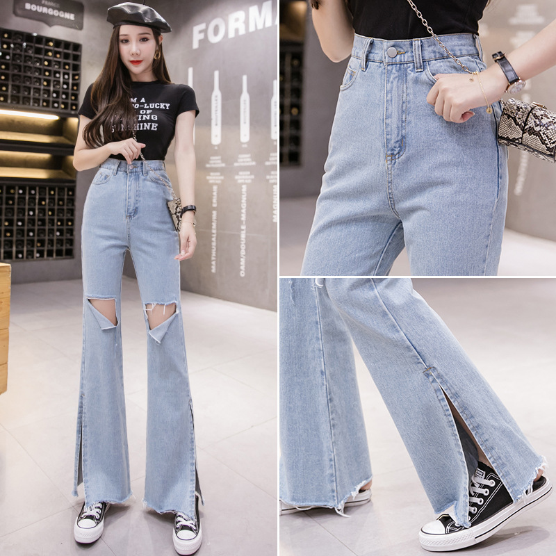

women's jeans summer thin 2021 wide leg vertical high waist straight pants, Blue