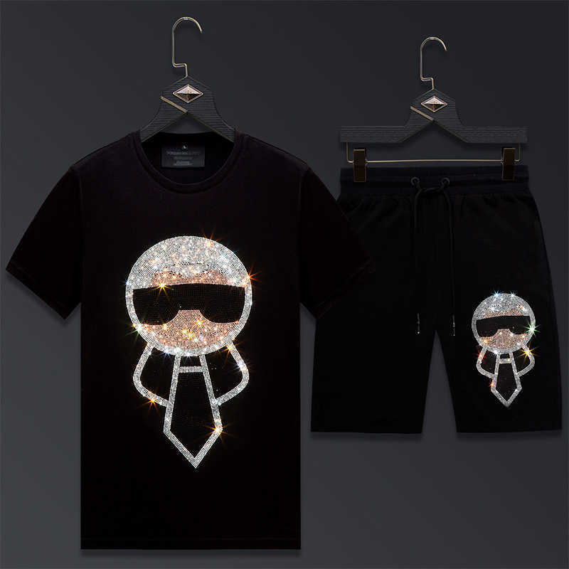 Summer suit men&#039;s hot drill mercerized cotton T-shirt large size t-shirt men&#039;s short sleeve fashion brand men&#039;s clothing value-image-703677927