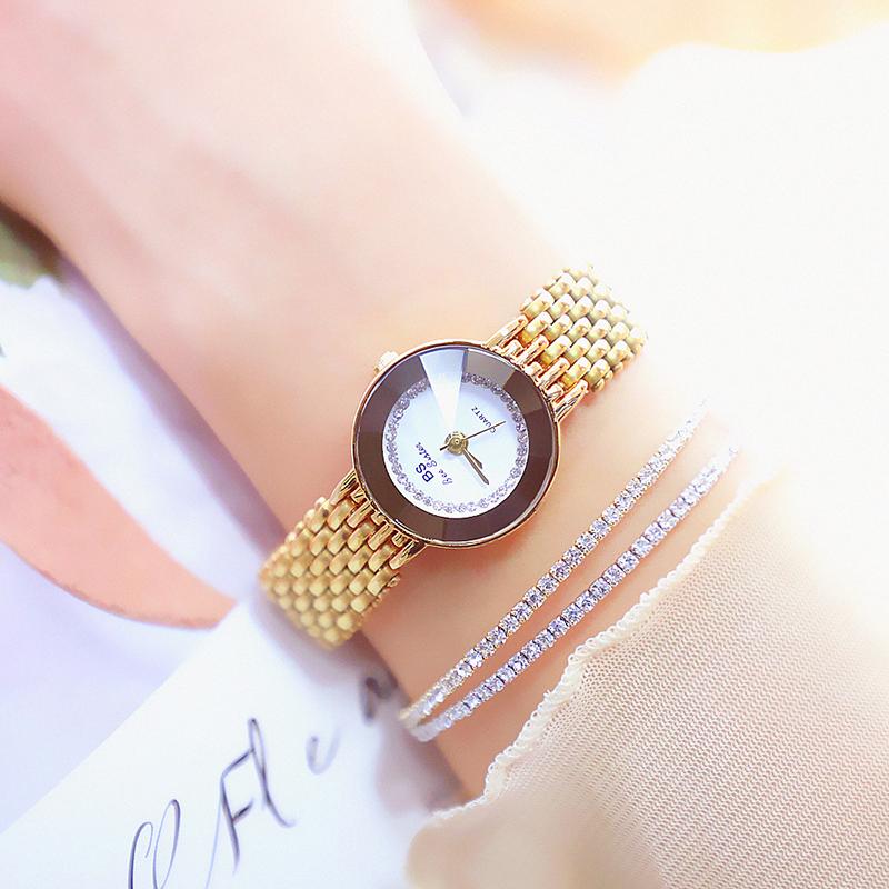 

Wristwatches BS Fashion Women Watches Top Rhinestone Dial Quartz Analog Watch Ladies Wristwatch Crystal Clock Relogio Feminino, Gold