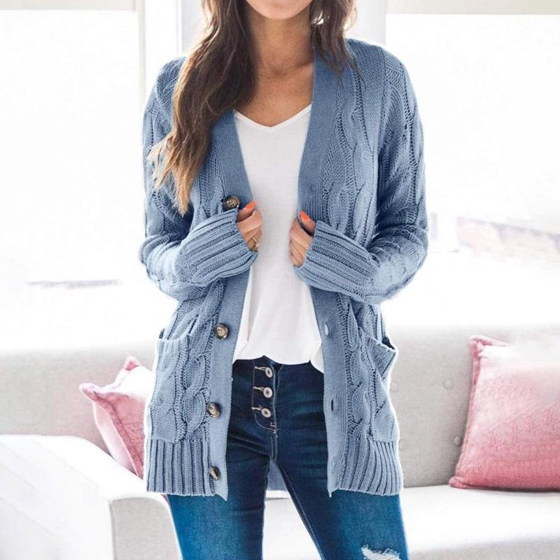 

Women's Knits & Tees JCHB Autumn Winter Warm Candy Color Knitted Cardigan Long Sleeve Women Sweaters Loose Knit Sweater Coat Pocket Casual J, White