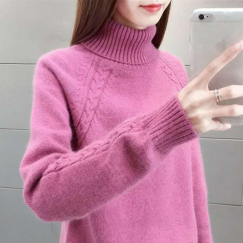 

Women's Sweaters Sweater Women Turtleneck Pullovers Solid Color Korean Top Knitted Harajuku Loose Autumn Warm 2021 Winter Clothes Blue Yello, White;black
