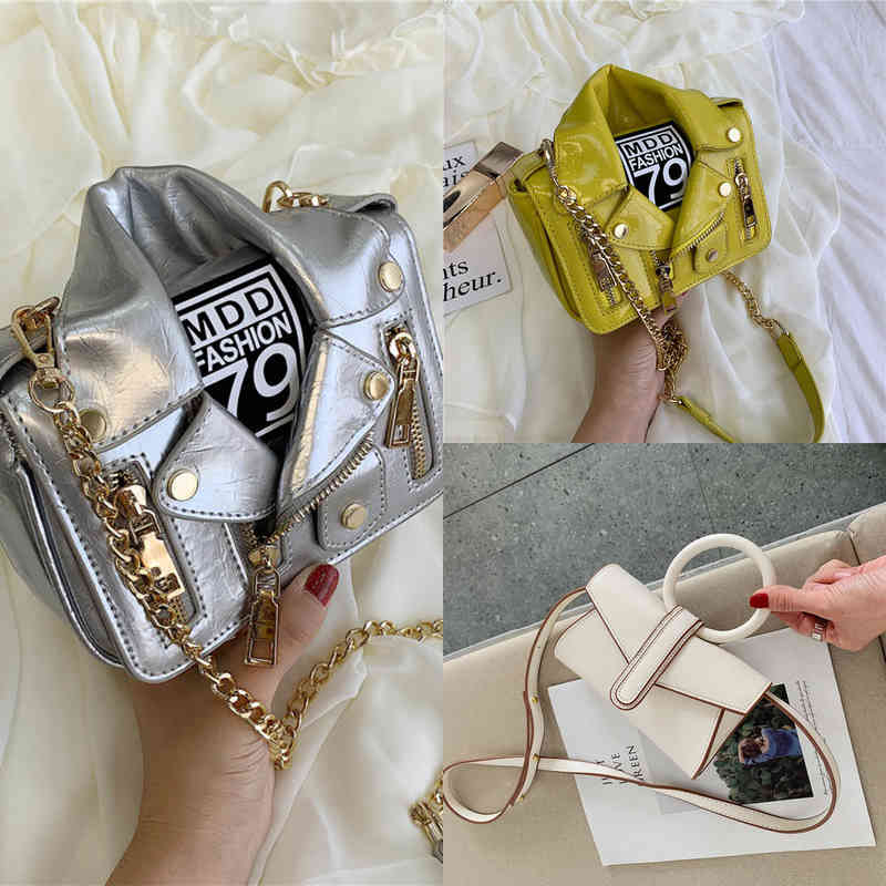 

Shoulder Bags Famous Brand Designer Task for Women Cool Jacket Shape Punk Motobike Style Handbag Purse Crossbody Tas Silver Yellow 220119, Beige