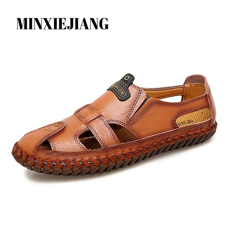

Sandals Summer Men's Beach Business Breathable Casual Shoes Roman Style Leather Large Size 39-48, Black