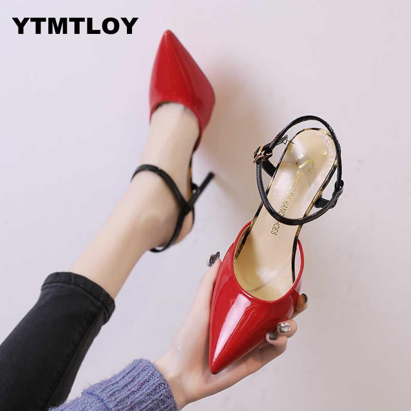 

Women Block High Heels Bridal Pumps Ladies Pointed Toe Black Khaki Plaza Female Shoes Zapatos Mujer Leisure T-strap E6 Dress