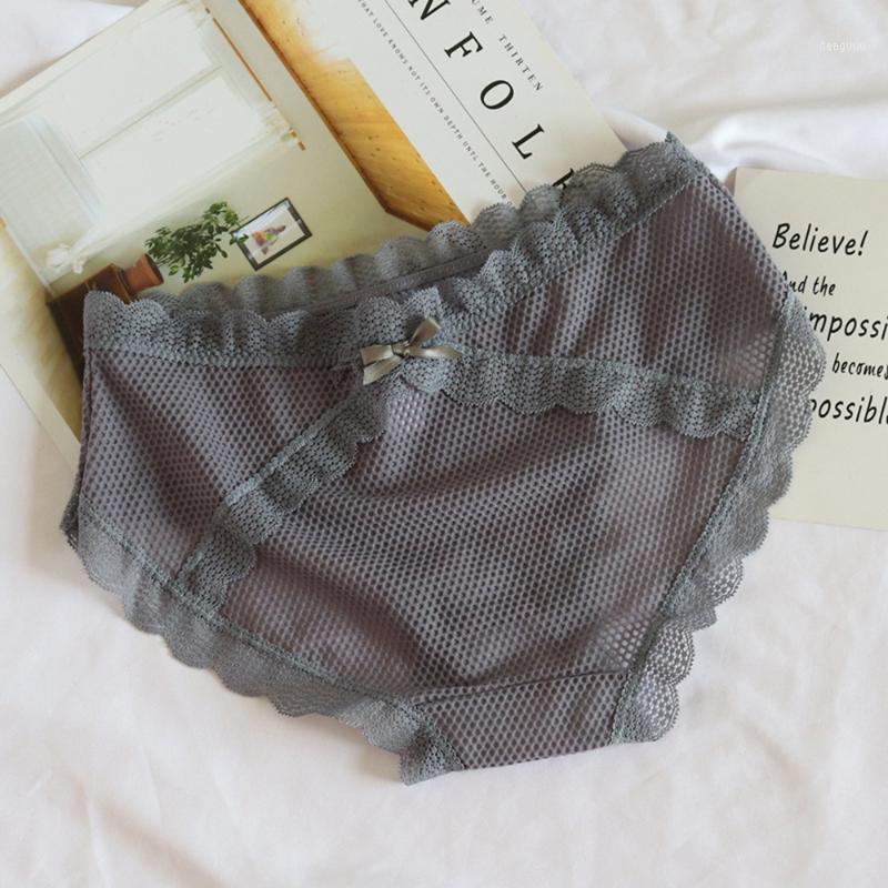 

Summer Style Japanese Sexy Transparent Mesh Lace Briefs Low Waist Breathable Soft Underwear1, Gray