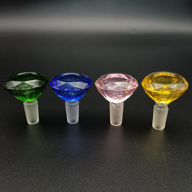 

DHL Hookah Dry Herb Tobacco 14mm 18mm Male Diamond Style Glass Bowl Piece With Frost Joint Slide Heady Bowls Colored