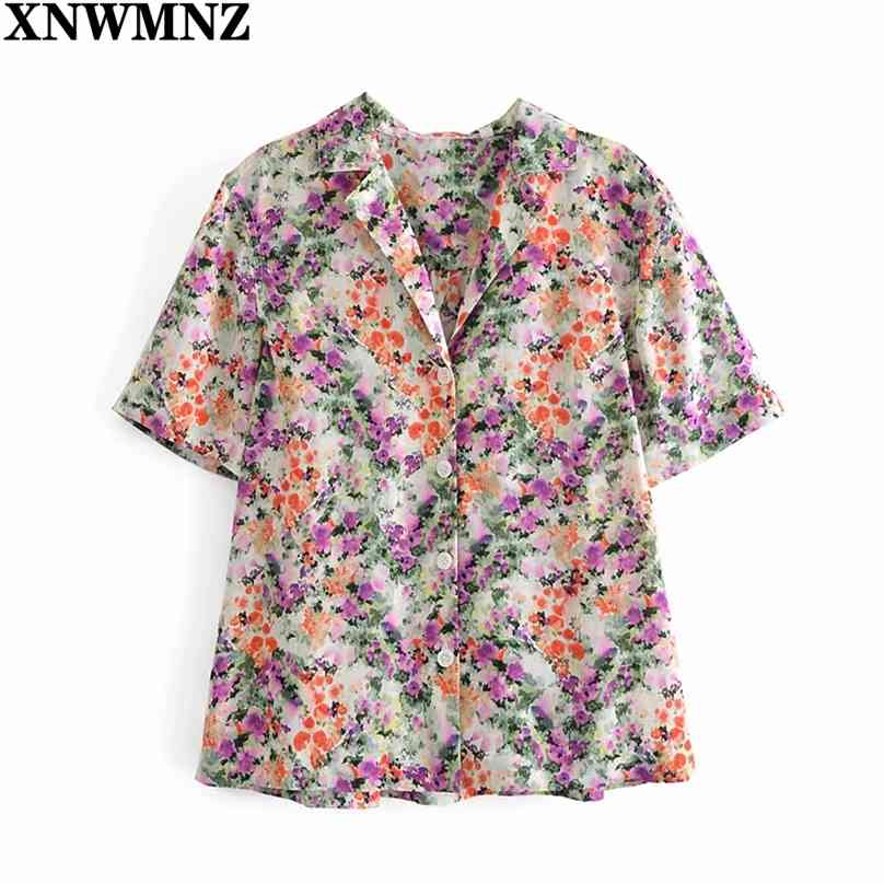 

Summer Loose Floral Print Blouse V-Neck Ladies Short Sleeves Holiday Women Streetwear Vintage Shirts Casual Tops 210520, Picture color