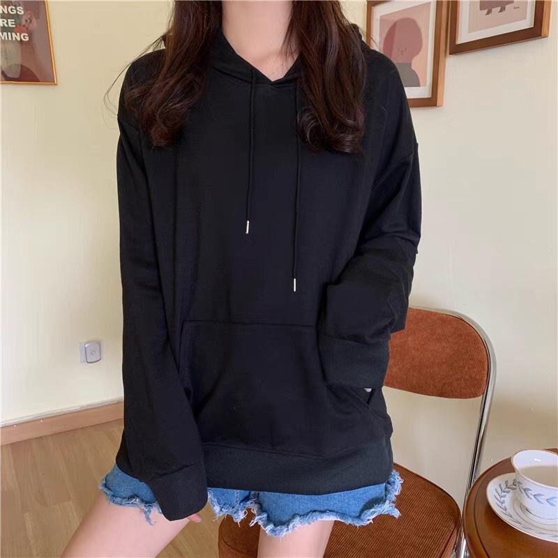 

Women' Hoodies & Sweatshirts Harajuku Pure Black Casual Hoodie Streetwear Hip Hop Chic Simple Wild Gothic Style Slim-fit Sweatshirt Pullove