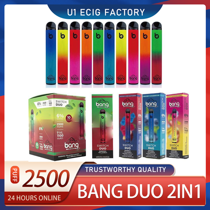 

Bang XXL Switch Duo 2500 puffs Disposable cigarettes 2in1 7ml 1100mAh 6% Oil Pods 8 colors Portable Vape PK RandM pro Dazzle AIR BAR Max Puf