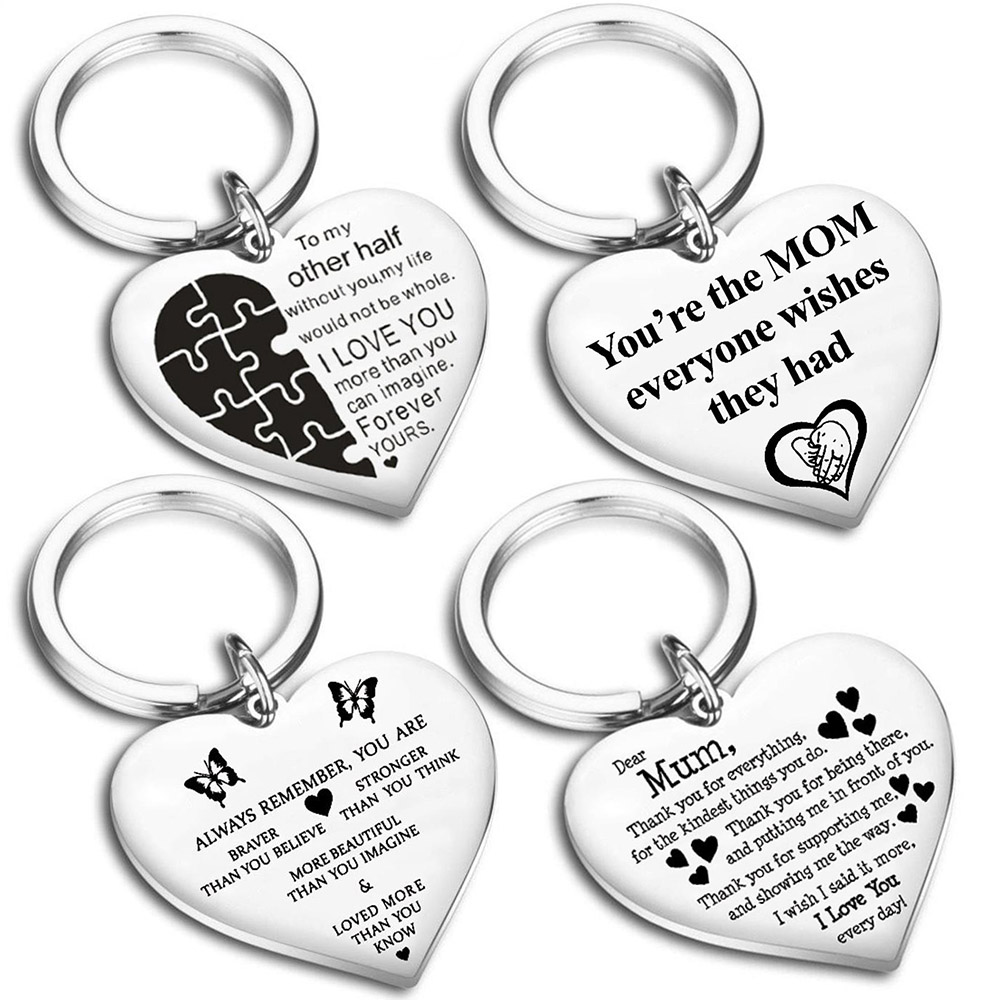 

Stainless steel key keychain heart-shaped TO MOM FRIEND lettering butterfly pendant jewelry fashion, Slivery;golden
