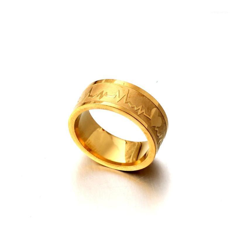 

Cluster Rings 8mm Really Love Heart Ring Stainless Steel Promise Heartbeat Gold Color Couple Jewelry For Men Women, Golden;silver