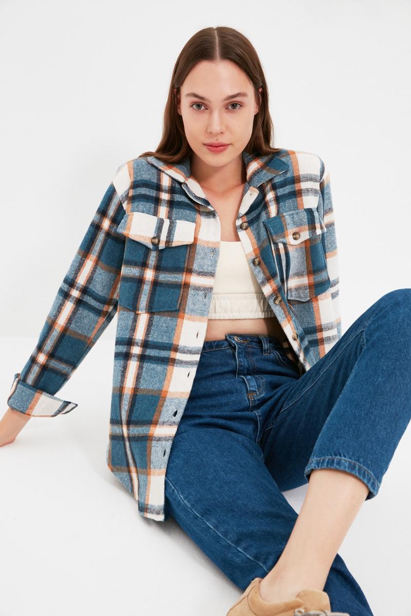 

Women's Blouses & Shirts Trendyol Tall Plaid Shirt TWOAW22GO0549, White