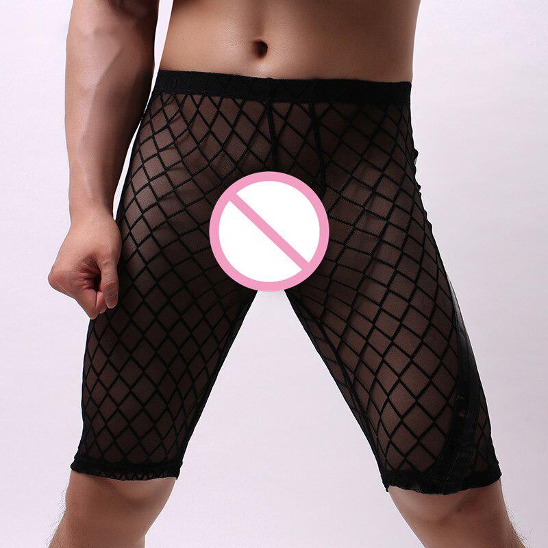 

Underpants AIIOU Underwear For Men Cueca Boxer Mens Gay Sissy Transparent Grid See Through Sexy Panties Male Man Mesh Boxers, Black;white
