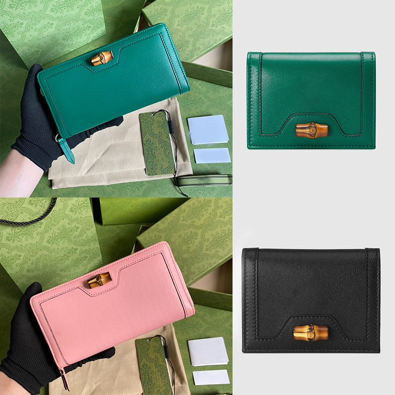 

2022 Designer Wallets Diana bamboo ZIPPY WALLET Genuine Leather Credit card bag Fashion pures, Black a