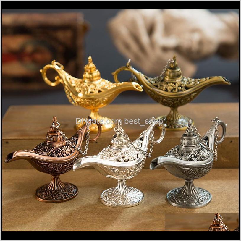 

Fragrance Lamps Excellent Fairy Tale Aladdin Magic Incense Burner Vintage Retro Tea Pot Genie Lamp Aroma Stone Home Ornament Metal Cra D8Zuc