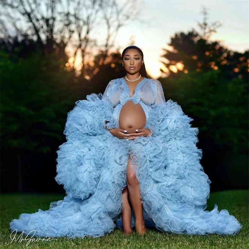 

Bridal Fluffy Tulle Maternity Robes Custom Made Sky Blue Women Long Tulle Dresses Photo Shoot Beach Birthday Party Tulle Robe 210330, Yellow