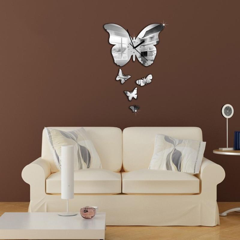 

Wall Clocks Butterfly 3D Mirror Sticker Round DIY TV Background Room Stickers Decor Bedroom Bathroom Home Decoration