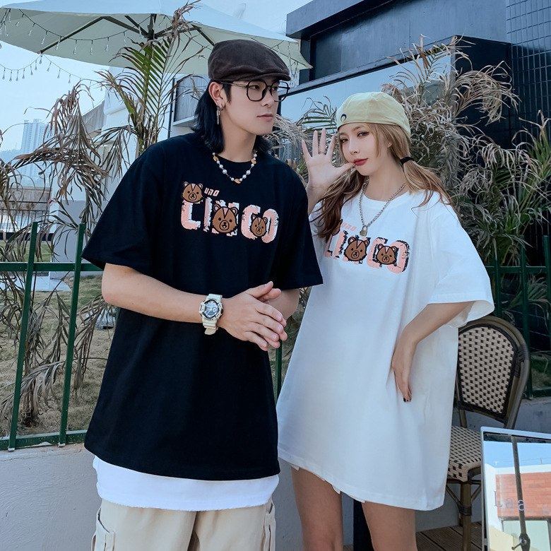

t shirt 2021 summer boys' korean harajuku hong kong style bf cartoon loose casual large youth short sleeve, White;black