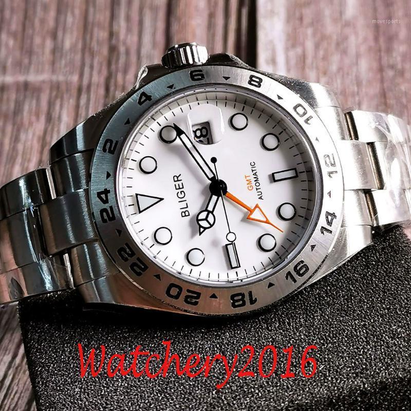 

Orange GMT Arrival Automatic Men Watch Black Hand Brushed Oyster Bracelet Spaphire Glass Steel Metal Bezel Wristwatches, Bliger nologo no.2