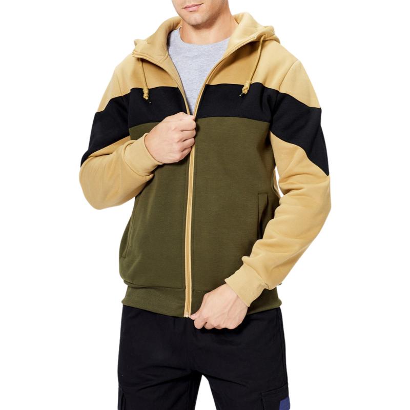 

Gym Clothing Men Autumn Hoodie, Splicing Color Hooded Long Sleeve Zip-Up Sports Jacket With Pockets For Boys, 4 Colors, White;black