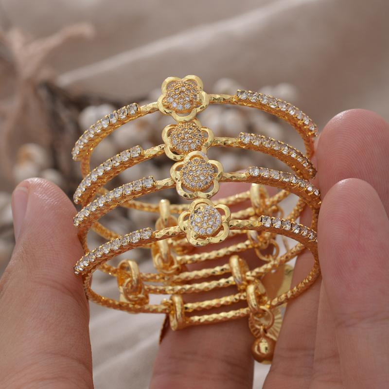 

Bangle Plum Bossom France Small Child Gold Color Bangles For Girls Kids Bracelet Baby Wear Bracelets Gift Blessing