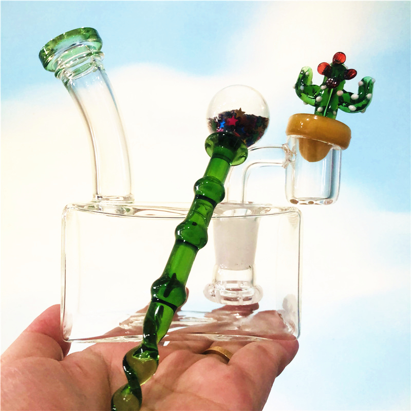

Smoking Glass Bong Mini Cube Water Pipe Wax Oil Burner Rig Thick Pyrex Tobacco Pipe Bubbler 14mm Joint Banger Cactus Carb Cap Dab Tool