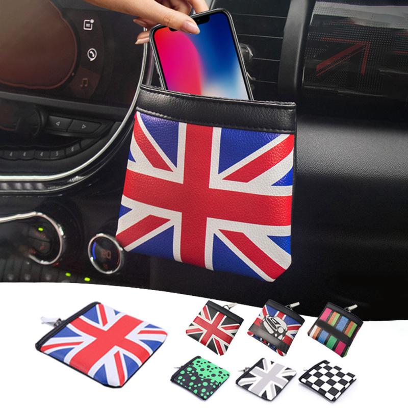 

Car Organizer For Mini Cooper Countryman Jcw Leather Auto Air Outlet Pouch Box Bag Cell Phone Pocket Storage Holder Union Jack