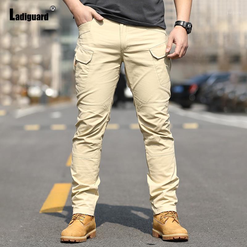 

Men's Pants Ladiguard Plus Size Mens Casual 2021 Autumn Moto & Bike Male Zipper Pockets Trouser Solid Khaki Outdoor Leisure Pant, Black