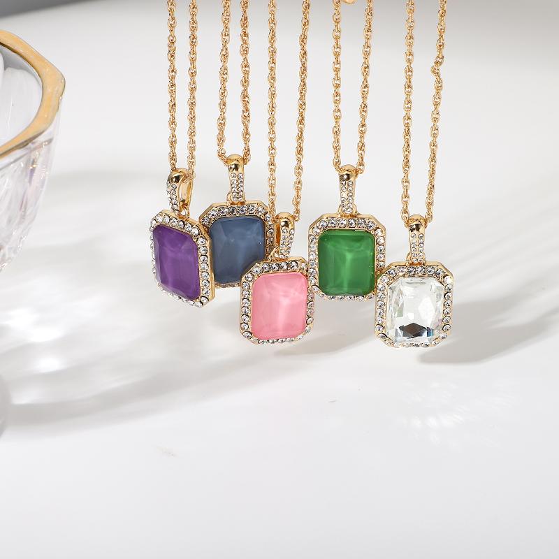 

Pendant Necklaces French Luxury Candy Color Semi Precious Stone Necklace For Women Girls Crystal Rhinestone Choker Jewelry