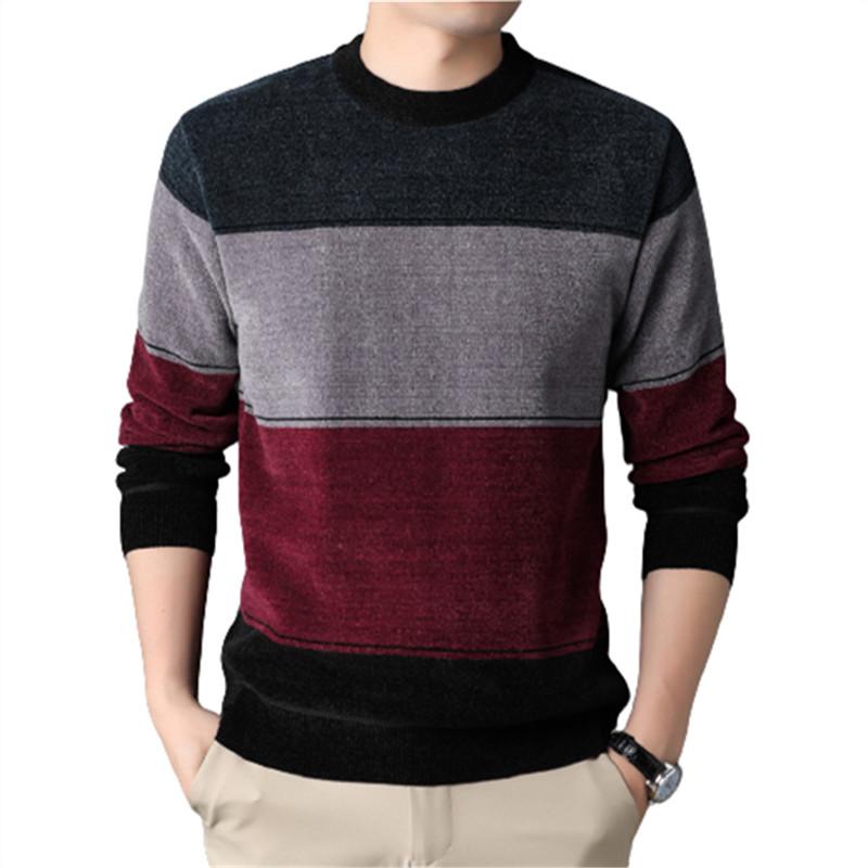 

Men's Sweaters Winter Sweater Men Fleece Thick Pullovers Mens Knitted Fashion Striped O Neck Knit Pullover Daily Clothing 2021, White;black