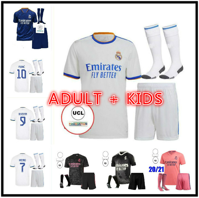 

ADULT KIDS KIT 20 21 22 Real Madrid Soccer jersey HAZARD SERGIO RAMOS BENZEMA Camiseta de futbol 2021 2022 VINICIUS JR football shirt uniforms