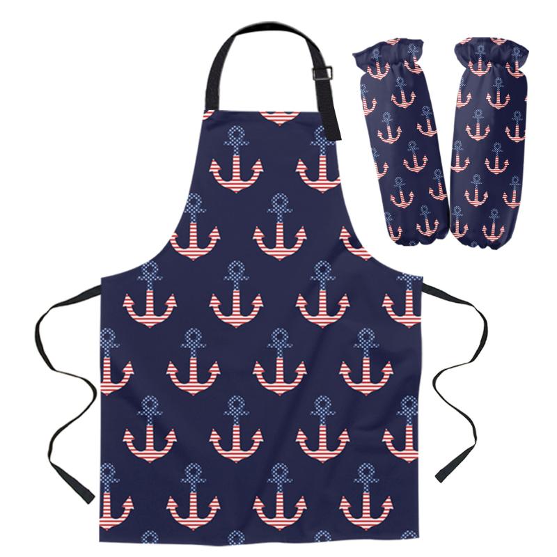 

Aprons Daily Cleaning Apron Set Dark Blue Nautical Anchor Chef Waiter Anti-oil Kids Cooking Gardening Work Sleeve Cover